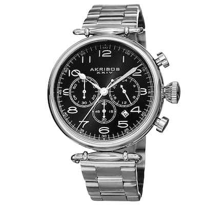 Akribos XXIV Men's Quartz Chronograph Stainless Steel Silver-Tone Bracelet Watch