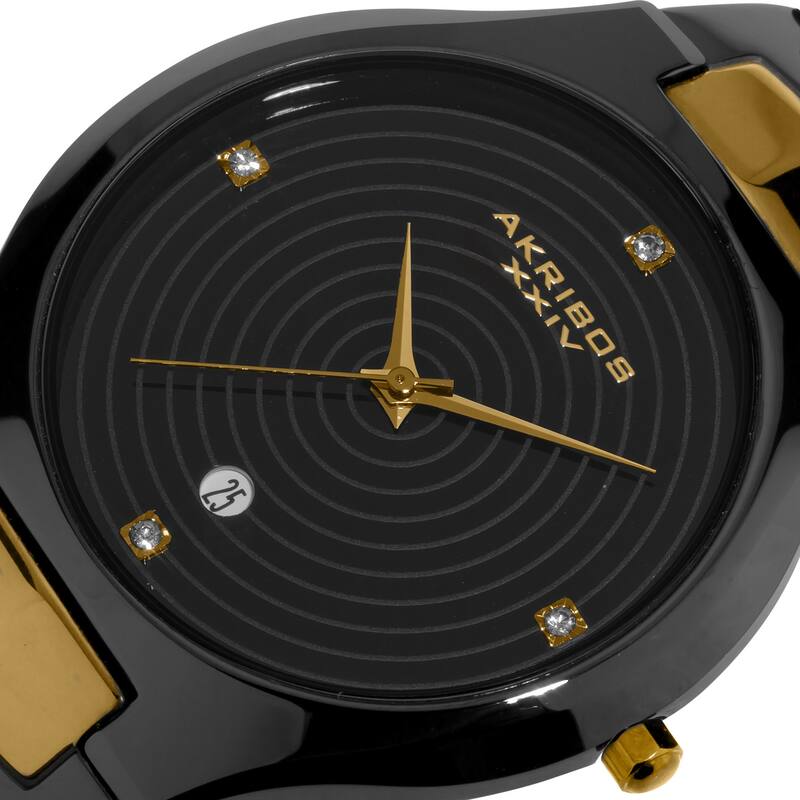 Akribos XXIV Women's Quartz Crystal Markers Slim Ceramic Black Bracelet Watch