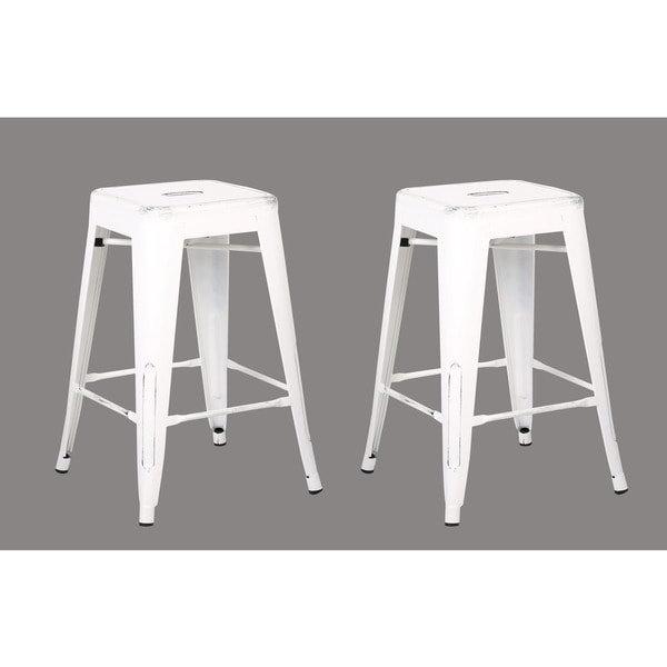 Shop White Vintage Industrial Steel Stools (Set of 2) Free Shipping