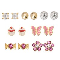 Kins Children S 3 Piece Printed Stud Earring Set Free Shipping Molly And Emma Set Of 7 Sterling Silver Cubic Zirconia Stud Earrings With Red Bow Gift