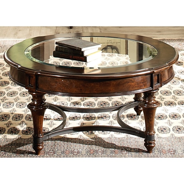 Shop Kingston Plantation Cognac Glass Insert Round Cocktail Table - On Sale - Free Shipping ...