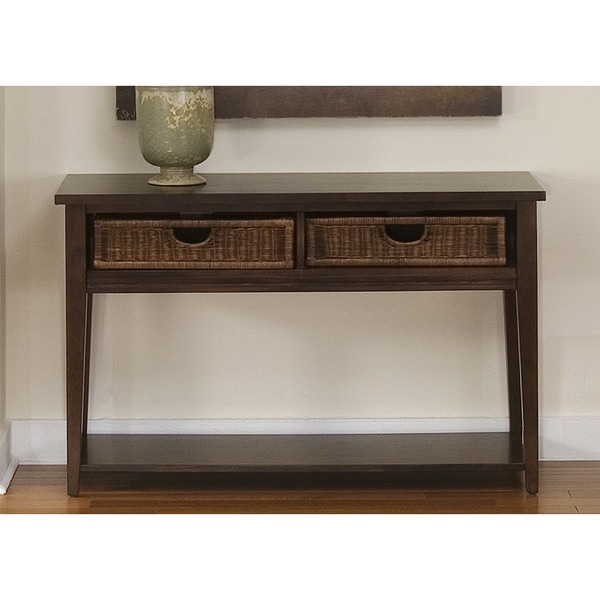 Liberty Oak Sofa Table with Basket Storage