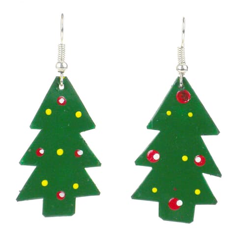 Handmade Recycled Tin Christmas Tree Earrings (Kenya)