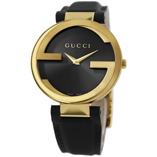 Gucci Women's YA13312 'Grammy' Black Dial Black Leather Strap Quartz ...