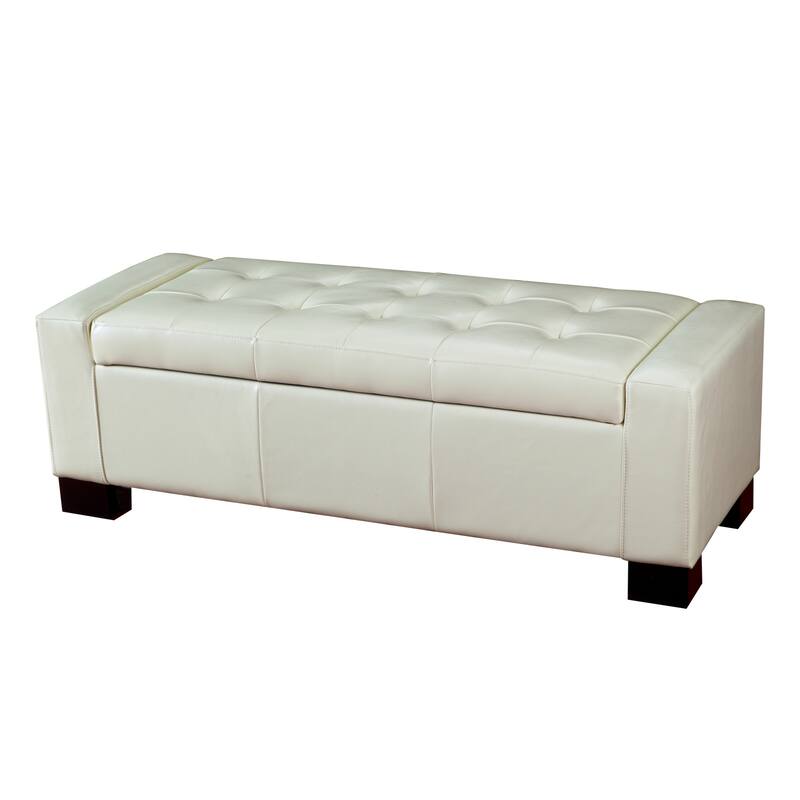 Bonded Leather Storage Ottoman - Off-White