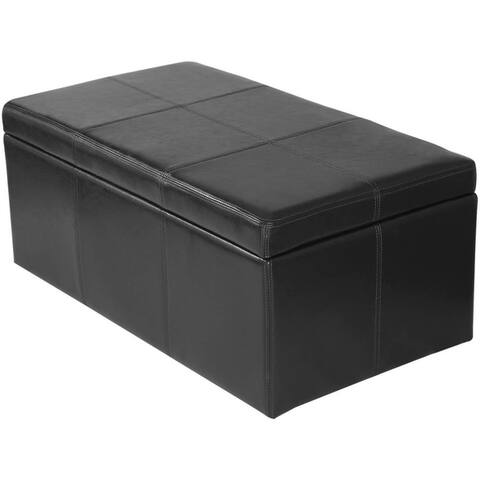 Adeco Rectangular Black 36x20-inch Leather Storage Ottoman Footstool