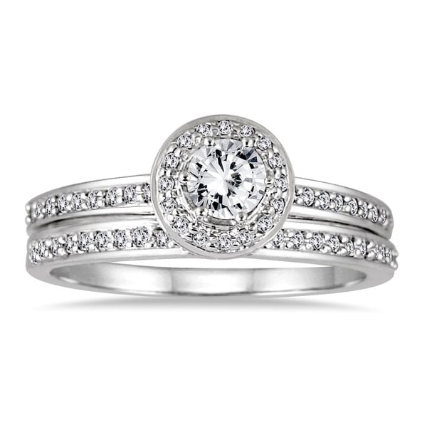 Marquee Jewels 10k White Gold 1/2ct TDW Diamond Halo Bridal Set
