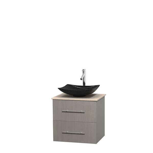 Wyndham Collection Centra 24-inch Single Bathroom Vanity in Grey Oak, No Mirror (Black Granite, Ivory Marble or White Carrera)