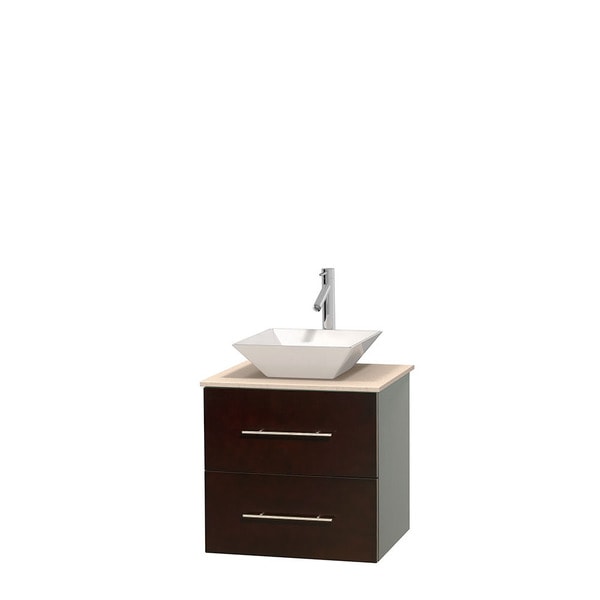 Wyndham Collection Centra 24-inch Single Bathroom Vanity in Espresso, No Mirror (Bone Porcelain or White Porcelain)