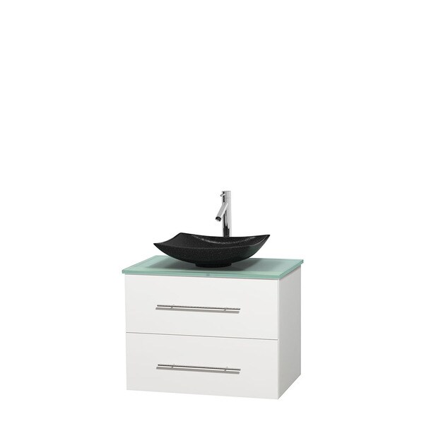 Wyndham Collection Centra 30-inch Single Bathroom Vanity in White, No Mirror (Black Granite, Ivory Marble or White Carrera)