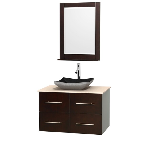 Wyndham Collection Centra 36-inch Single Bathroom Vanity in Espresso, w/ Mirror (Black Granite, Ivory Marble or White Carrera)