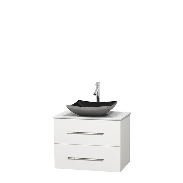 Wyndham Collection Centra 30-inch Single Bathroom Vanity in White, No Mirror (Black Granite, Ivory Marble or White Carrera)
