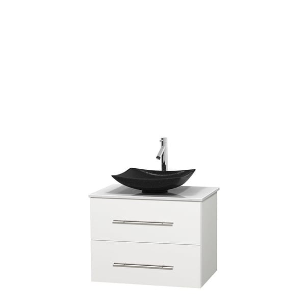 Wyndham Collection Centra 30-inch Single Bathroom Vanity in White, No Mirror (Black Granite, Ivory Marble or White Carrera)