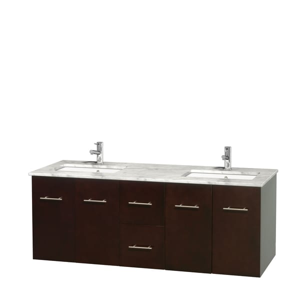 Wyndham Collection Centra Espresso 60-inch Double Carrera Marble Bathroom Vanity