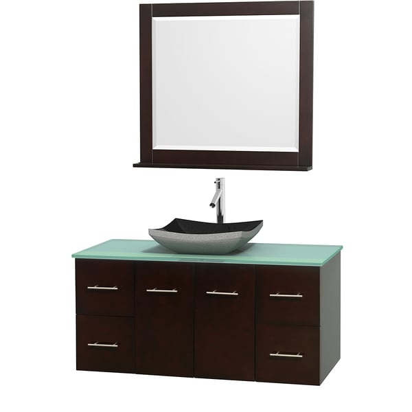 Wyndham Collection Centra Espresso 48-inch Single Green Glass Bathroom Vanity with Mirror