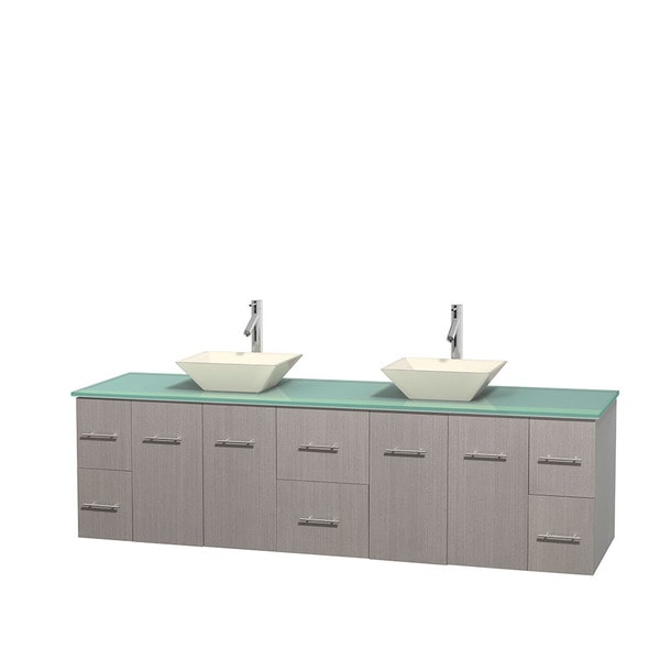 Wyndham Collection Centra 80-inch Double Bathroom Vanity in Grey Oak, No Mirror (Bone Porcelain or White Porcelain)