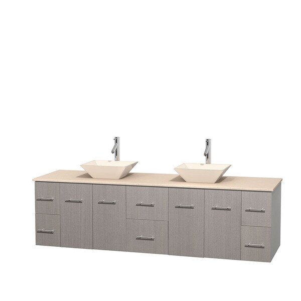 Wyndham Collection Centra 80-inch Double Bathroom Vanity in Grey Oak, No Mirror (Bone Porcelain or White Porcelain)