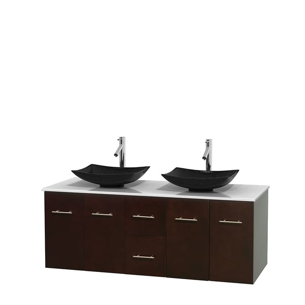 Wyndham Collection Centra 60-inch Double Bathroom Vanity in Espresso, No Mirror (Black Granite, Ivory Marble or White Carrera)