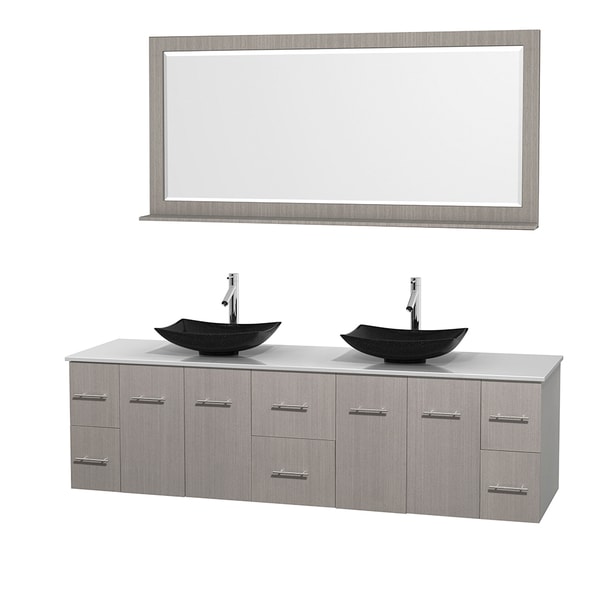 Wyndham Collection Centra 80 inch Double Bathroom Vanity in Grey Oak