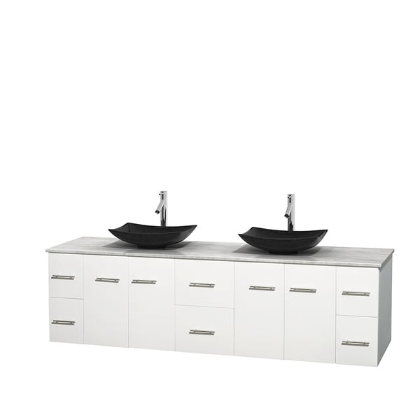 Wyndham Collection Centra 80-inch Double Bathroom Vanity in White, No Mirror (Black Granite, Ivory Marble or White Carrera)