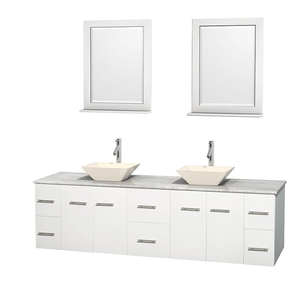Wyndham Collection Centra 80-inch Double Bathroom Vanity in White, w/ Mirrors (Bone Porcelain or White Porcelain)