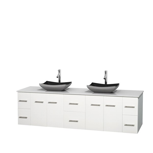 Wyndham Collection Centra 80-inch Double Bathroom Vanity in White, No Mirror (Black Granite, Ivory Marble or White Carrera)
