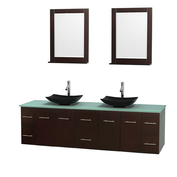 Wyndham Collection Centra 80-inch Double Bathroom Vanity in Espresso, w/ Mirrors (Black Granite, Ivory Marble or White Carrera)
