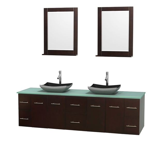 Wyndham Collection Centra 80-inch Double Bathroom Vanity in Espresso, w/ Mirrors (Black Granite, Ivory Marble or White Carrera)