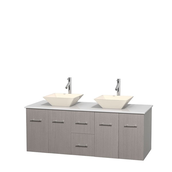 Wyndham Collection Centra 60 inch Double Bathroom Vanity in Grey Oak