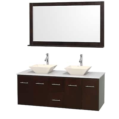 Wyndham Collection Centra 60-inch Double Bathroom Vanity in Espresso, w/ Mirror (Bone Porcelain or White Porcelain)