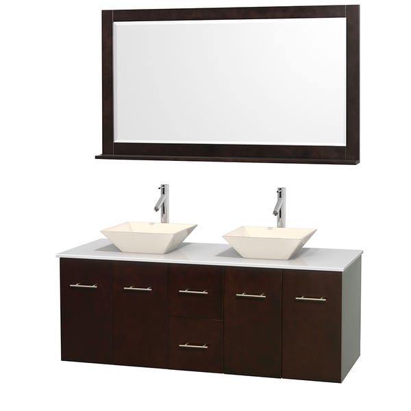 Wyndham Collection Centra 60-inch Double Bathroom Vanity in Espresso, w/ Mirror (Bone Porcelain or White Porcelain)