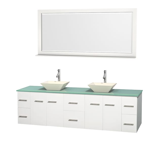 Wyndham Collection Centra 80-inch Double Bathroom Vanity in White, w/ Mirror (Bone Porcelain or White Porcelain)