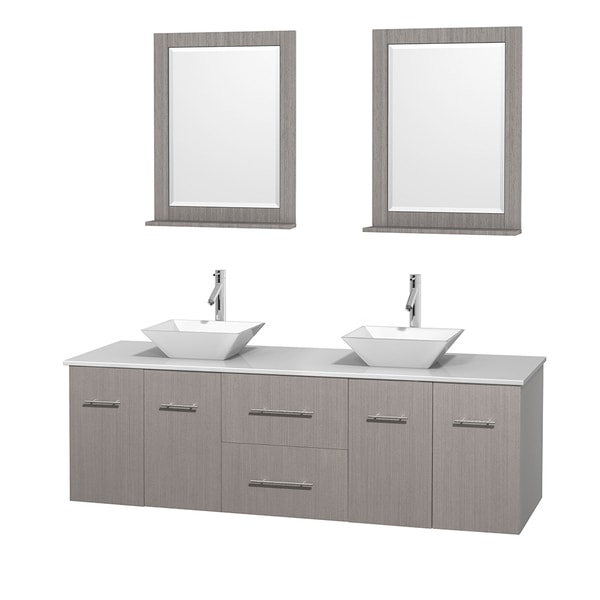 Wyndham Collection Centra 72-inch Double Bathroom Vanity in Grey Oak, w/ Mirrors (Bone Porcelain or White Porcelain)