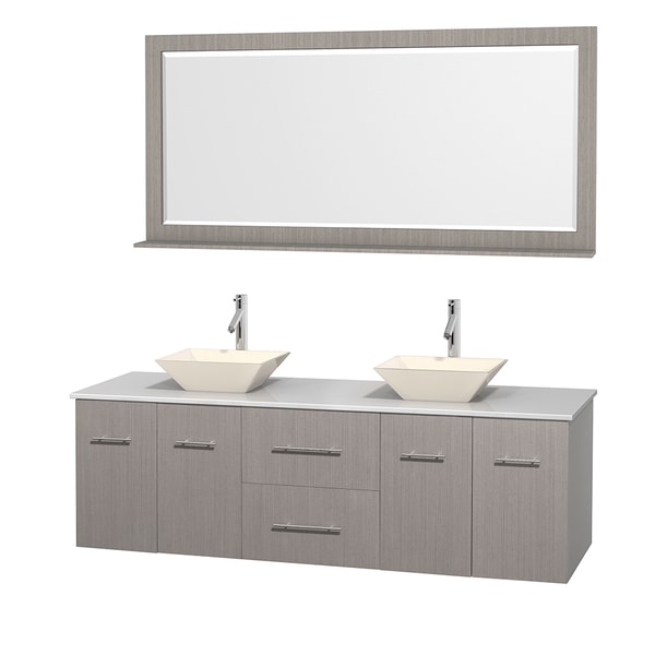 Centra 72-inch Double Vanity in Grey Oak, w/ Mirror
