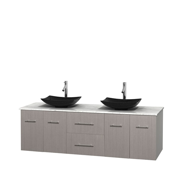 Wyndham Collection Centra Grey Oak 72-inch Double Carrera Marble Vanity