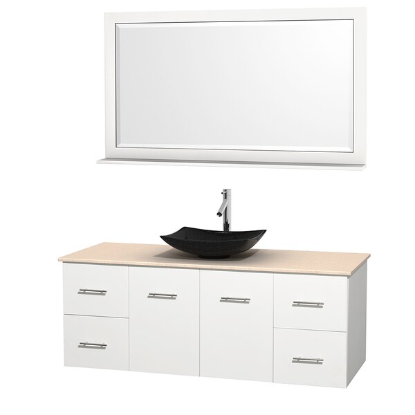 Wyndham Collection Centra 60-inch Single Bathroom Vanity in White, w/ Mirror (Black Granite, Ivory Marble or White Carrera)