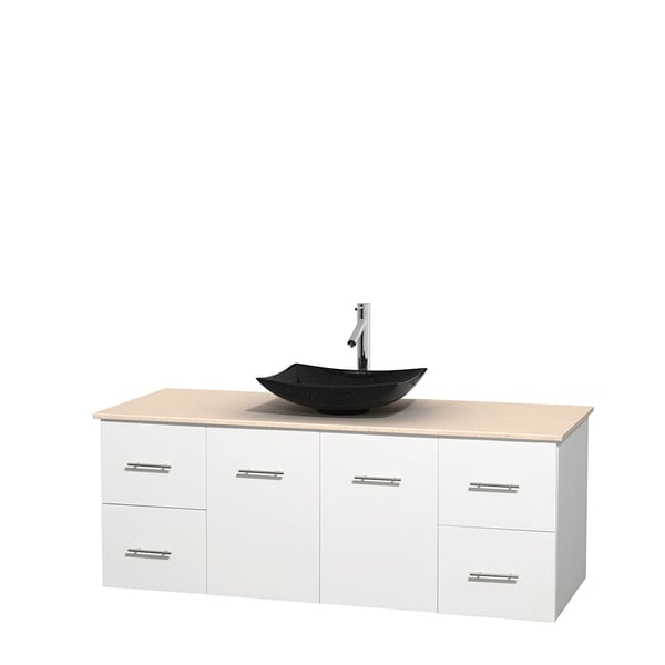 Wyndham Collection Centra 60-inch Single Bathroom Vanity in White, No Mirror (Black Granite, Ivory Marble or White Carrera)