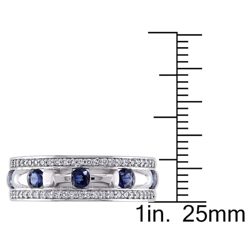 Miadora Signature 10k White Gold Men's 1/ 4ct TDW Diamond and Sapphire Anniversary Band (G-H, I1-I2)