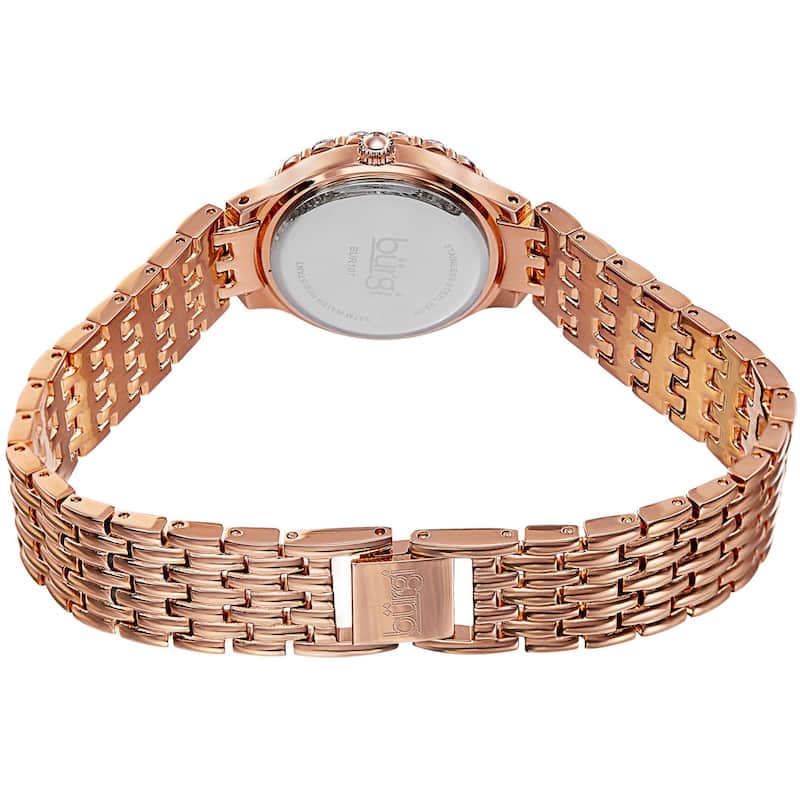Burgi Women's Swiss Quartz Crystal Bezel Stainless Steel Rose-Tone Bracelet Watch