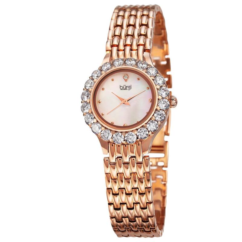 Burgi Women's Swiss Quartz Crystal Bezel Stainless Steel Rose-Tone Bracelet Watch