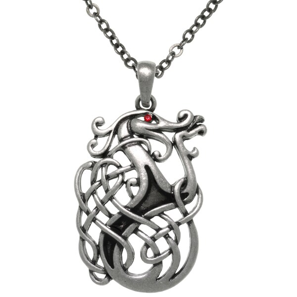 Shop Pewter Celtic Dragon Knot Medallion 24-inch Pendant Chain Necklace ...