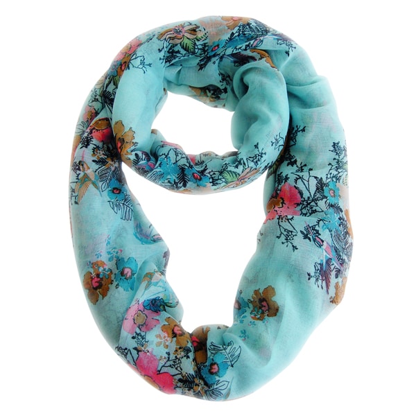 Sky Blue Cherry Blossom Floral Print Infinity Loop Scarf