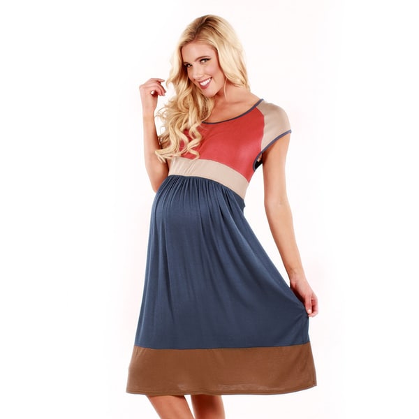 Womens Coral and Blue Colorblocked Short Sleeve Dress  