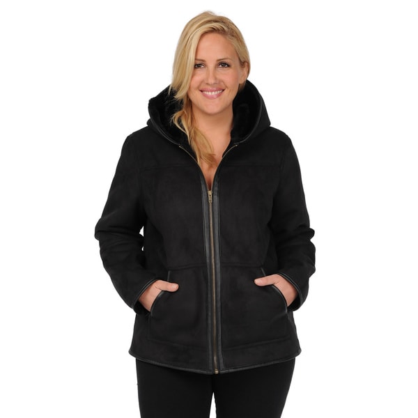 Excelled Women's Plus Size Faux Shearling Hooded Hipster Jacket ...