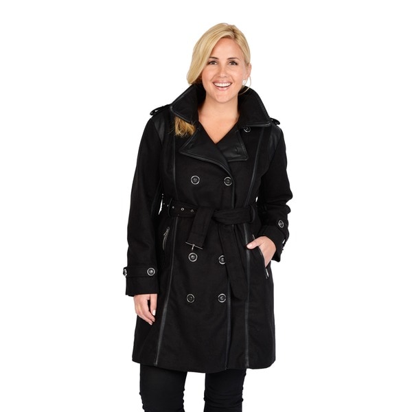 Shop Excelled Women's Plus Size Black Double Breasted Belted Trench ...