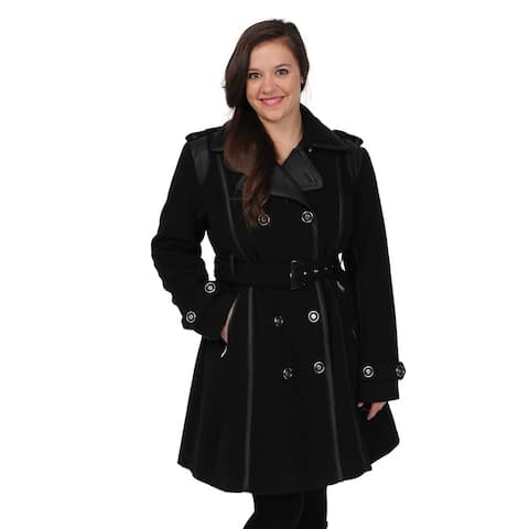 EXcelled Women's Black Double Breasted Belted Trench Coat