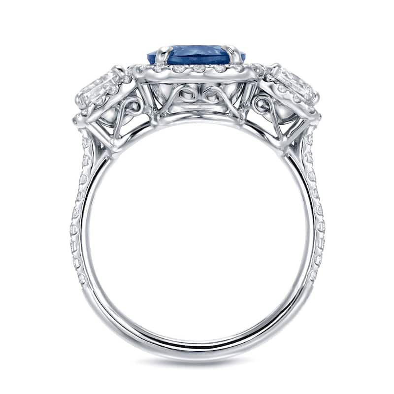 Auriya 3ct Cushion Cut Blue Sapphire and 1 2/5ctw Halo Diamond Engagement Ring 14k White Gold (H-I, SI1-SI2)