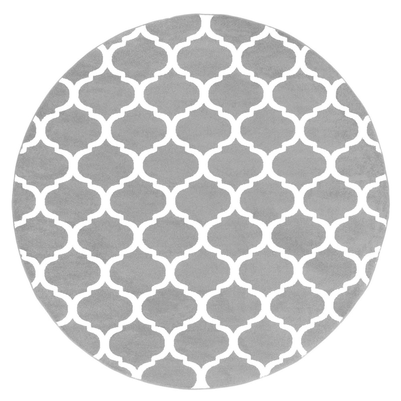 Nyles Modern Geometric Area Rug - 7'10" Round - Grey
