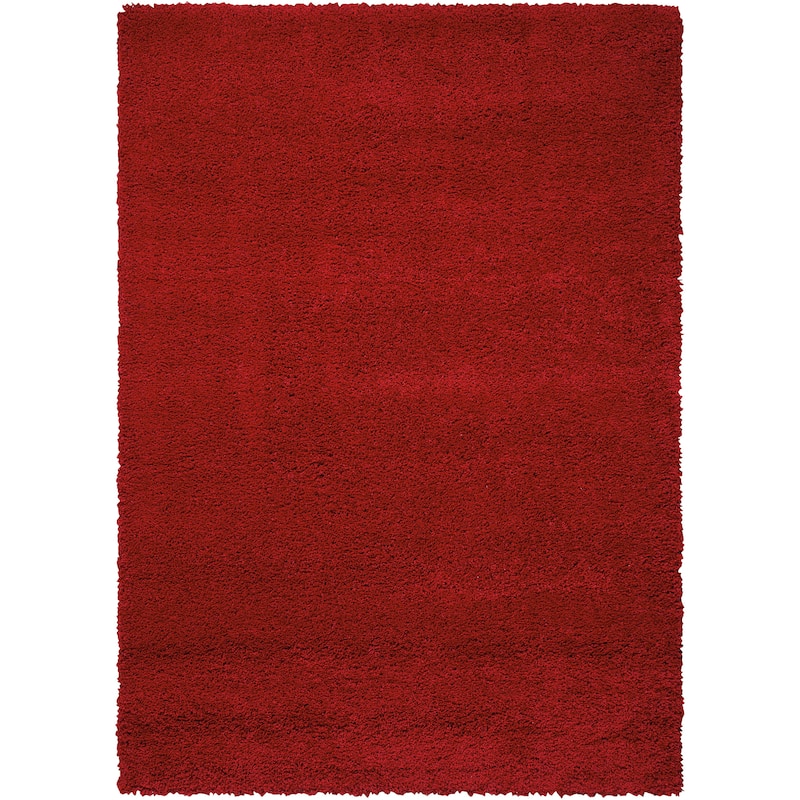 Nourison Amore Shag Area Rug - Casual/Modern & Contemporary/Shag - Red - Solid - 4' x 6' - Rectangle - Synthetic/Polypropylene - 3'11" x 5'11"/Surplus - N/A