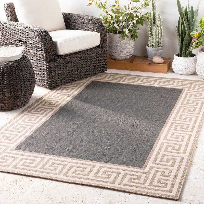 Annette Greek Key Border Indoor/Outdoor Area Rug